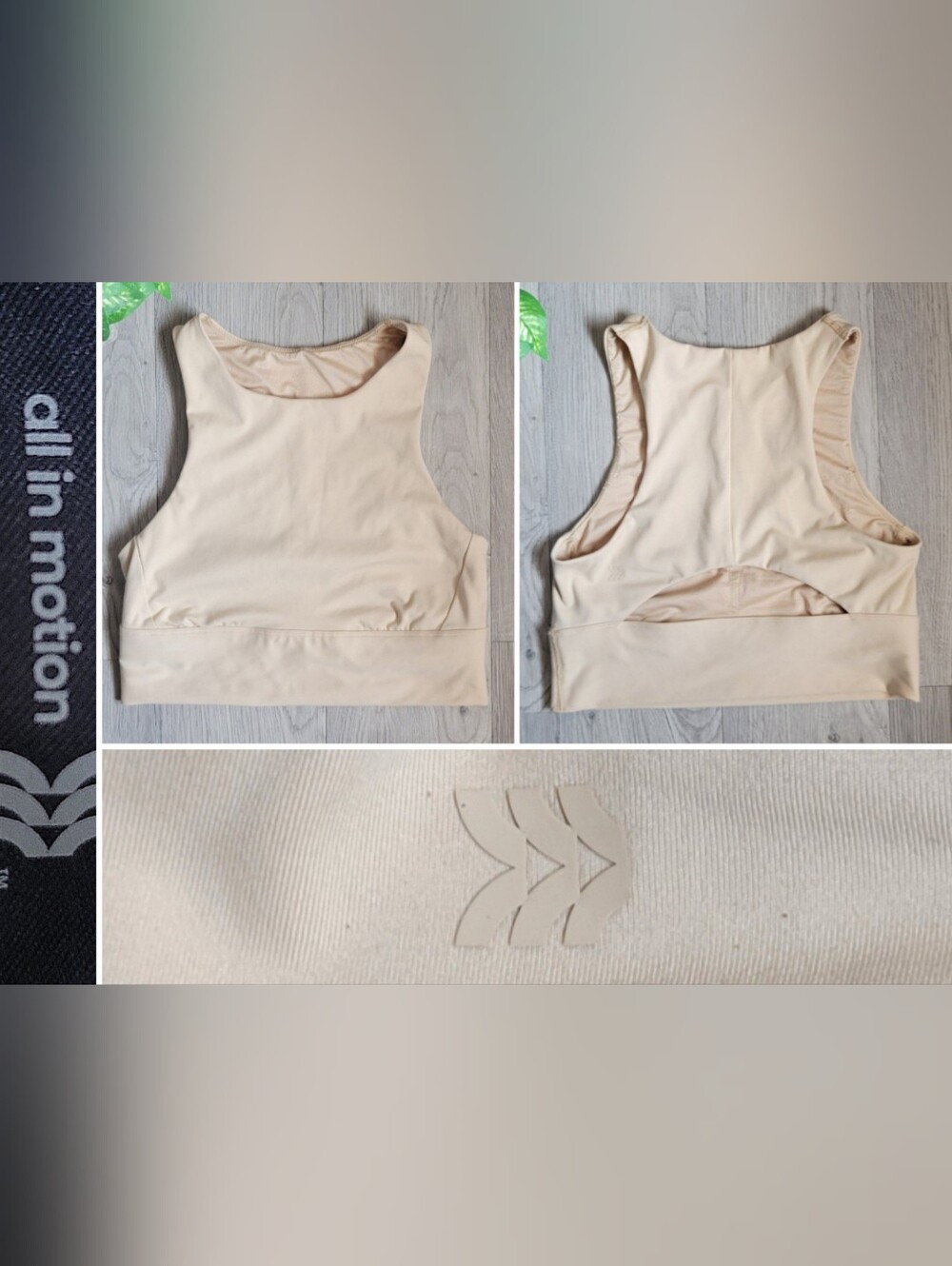 All In Motion Cream Brushed Sculpt High Neck Longline Keyhole Sport Bra, Small